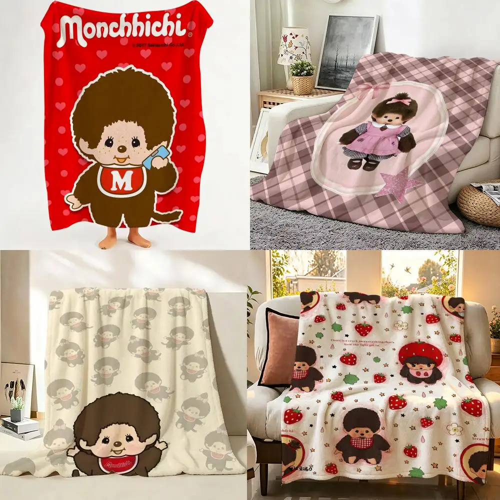 Character M-Monchhichi Überwurfdecke aus Flanell, geeignet für Sofa, Wohnzimmer, Schlafzimmer