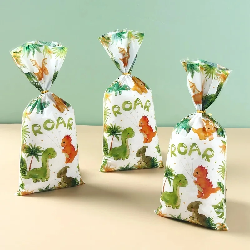 Bolsas de regalo de dulces para fiesta de cumpleaños de dinosaurios, bolsa de embalaje de galletas de animales de la selva, Dino Roar Safari,