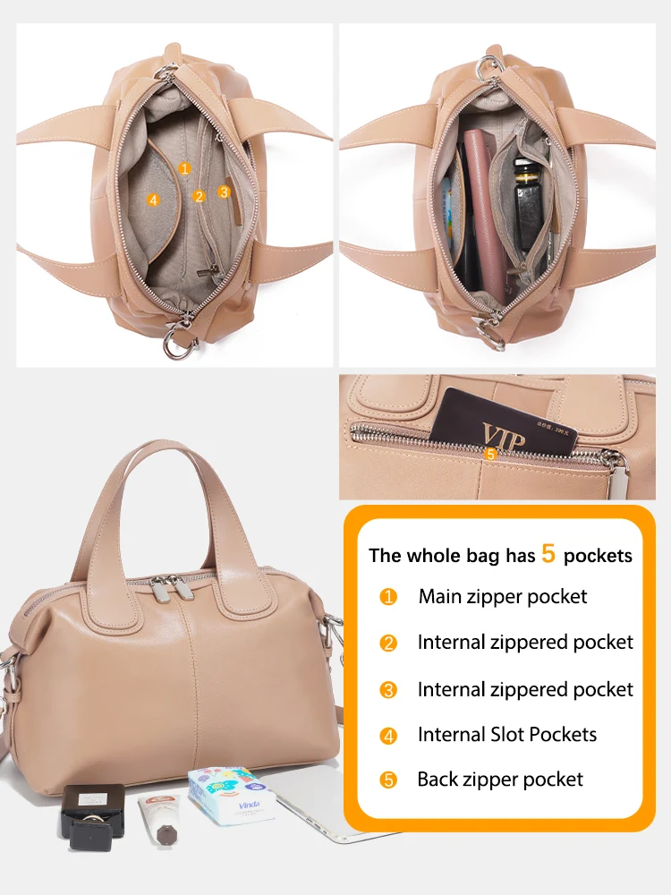 Zency lederen tas met handvat aan de bovenkant voor dames Stijlvolle Boston-tas Schouderhandtas Bolsa Crossbody Satchel-tassen met grote capaciteit