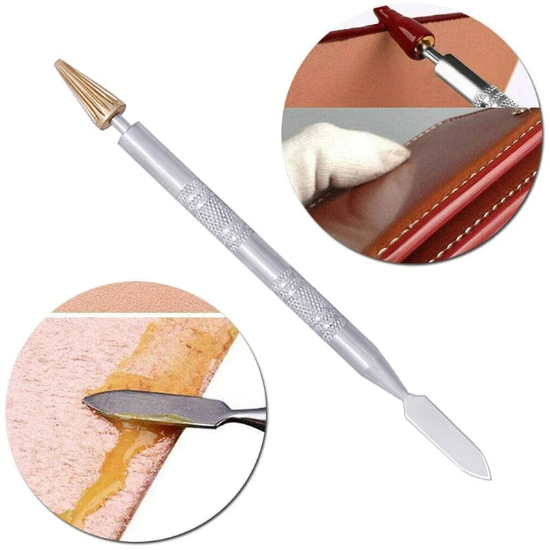1pc Dua Kopf Messing Kopf Doppel Seite Leder Rand Öl Kleben Farbstoff Stift Applikator Schnelle Farbroller Hause Leder handwerk Werkzeuge