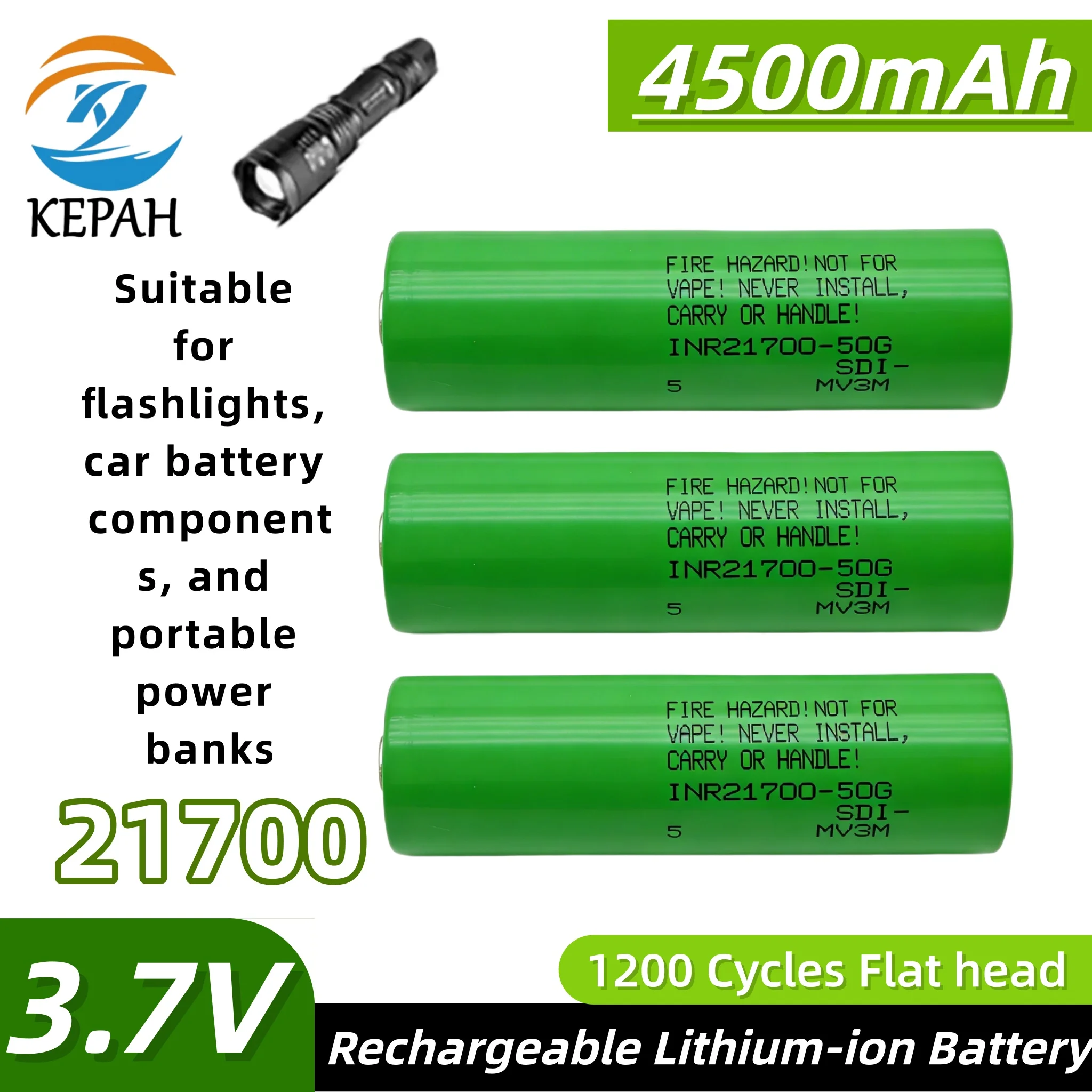 3.7V 4500mAh High-Capacity 21700 Cell 50G Flat-Top for Torches Power Bank Automotive Assembly