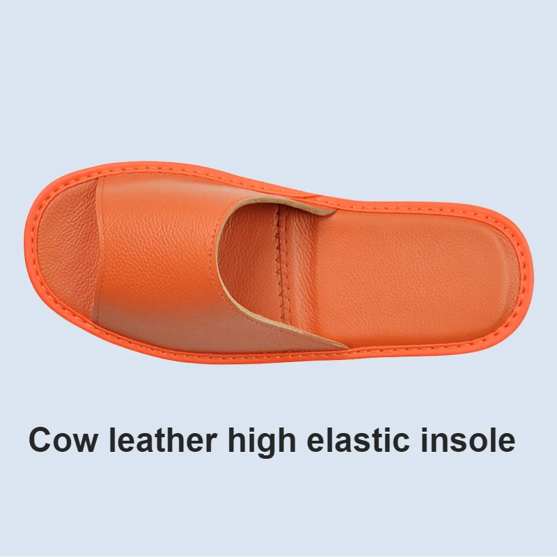 Genuine Cow Leather Slippers Homes in indoor slipper summer open toe sandals men women elderly casual single Slides shoes