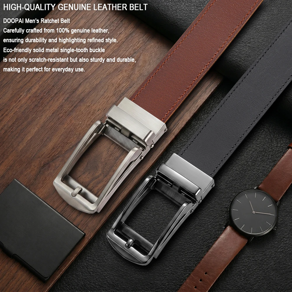 Men Cowhide Leather Automatic Belt Multiple Design Options Fashion Casual Ratchet Waist Strap Business Belt for Daily Pants Wear