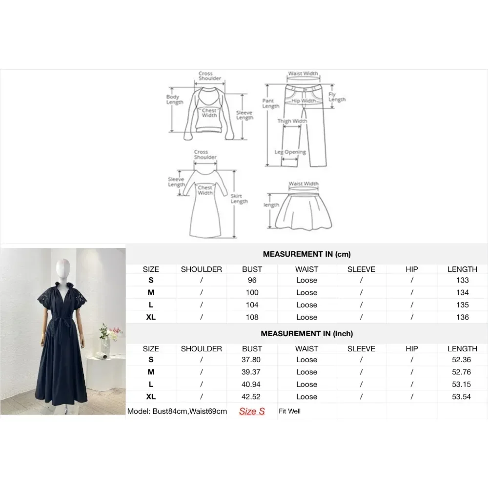 

2025 Women's Fashion Black/Khaki Short Sleeve Hollow Flower Sleeves Midi Dress