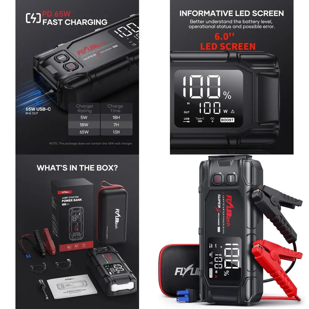 

Автомобильный аккумуляторный стартер, пиковая аккумуляторная батарея 8000A, 26800 мАч (для всех газов или дизельных дизелей до 12 л), редуктор 12 В с PD65W F