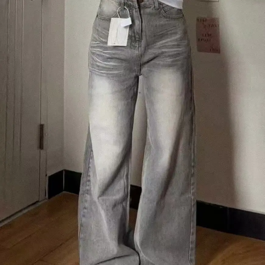 

American Sle High Waist Wide Leg Jeans Loose Fit Straight Cut Waed Denim Pants Casual Straight Tube Trousers for Men