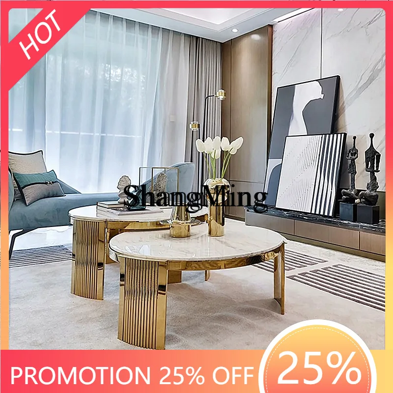 

FG light luxury round combination coffee table modern creative stainless steel tea table household coffee table
