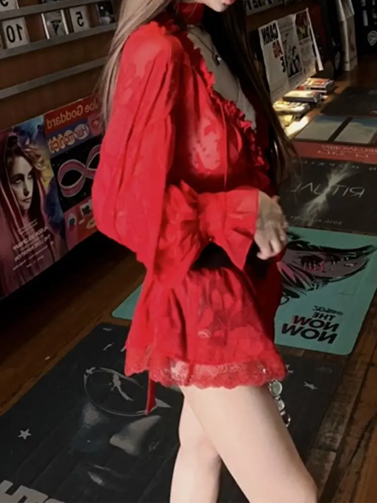 Élégant Vintage haut pour femme dentelle à manches longues Blouse ample plage fête mince t-shirts décontracté bureau mode Chic 2025 printemps nouveau