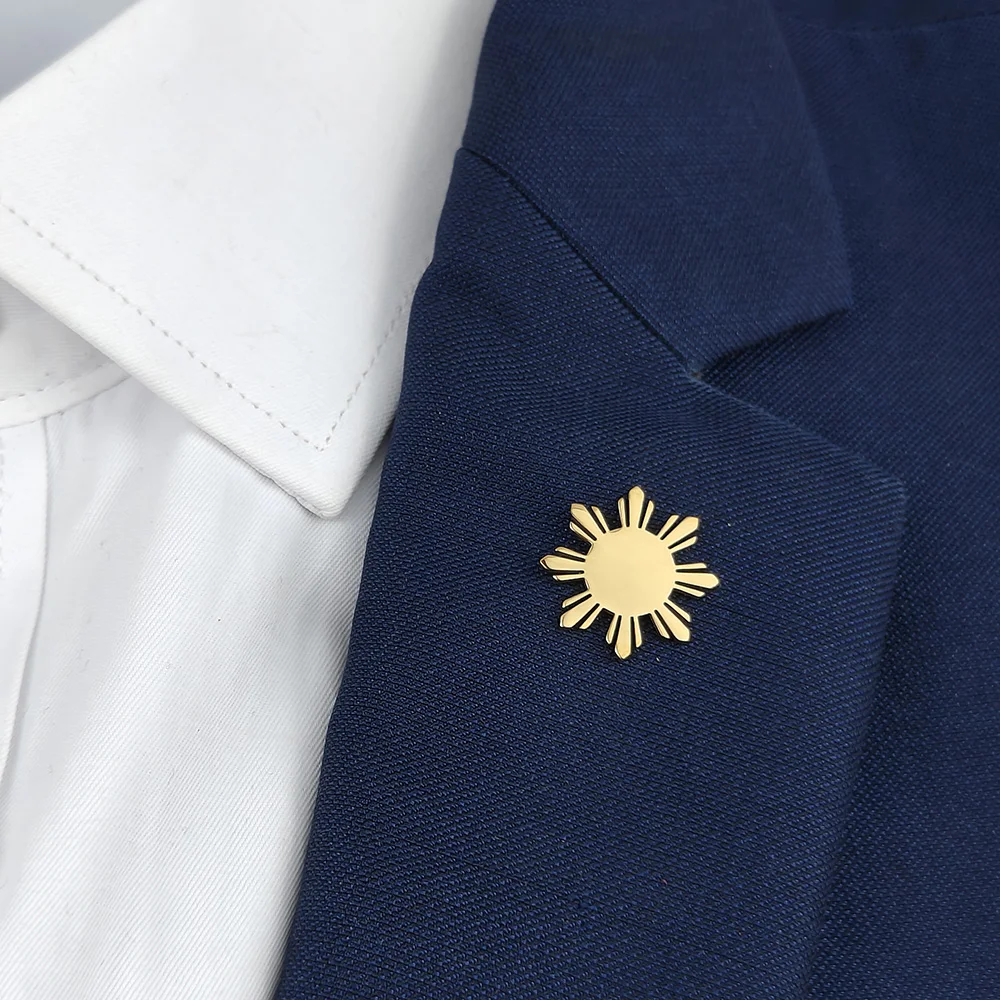 316L Stainless Steel 18K Gold Plated Sun Shape Lapel Pin Abstract Sunshine Brooch Suit Collar Pin Fashion Jewelry Gift