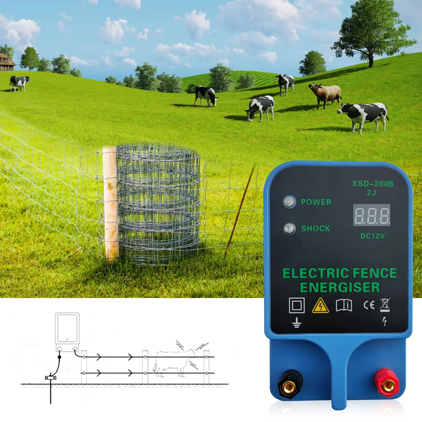 

10Km Electric Fence Energizer Host for Farm Output Voltage 10.5KV Controller for Sheep Cattle Horse Poultry Fence Energizer Tool