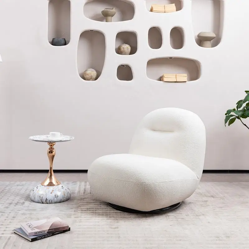 كرسي دوار حديث فاخر، كرسي صالة مخملي على شكل زهرة ثلجية، كرسي مريح بدون ذراع لغرفة المعيشة، شقة، #1