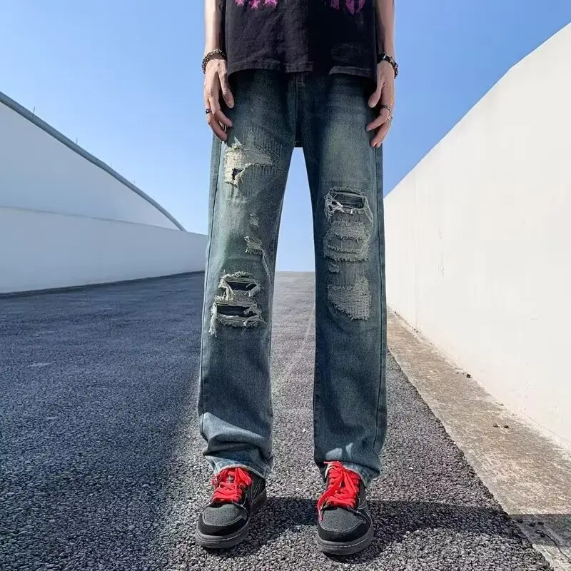 

Retro American Waed Men's Jeans Loose Straight Micro Flared Design Sensation Trousers Youth Autumn Denim Jeans Straight Tube
