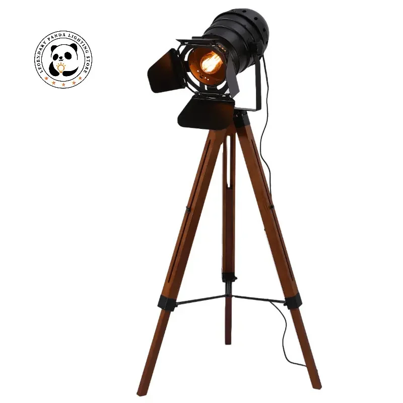 Nordic Designer Vintage Floor Lamp Photography Studio Wood E27 Bulb Angle Adjustable Villa Studio Film Props Decor Light Fixture