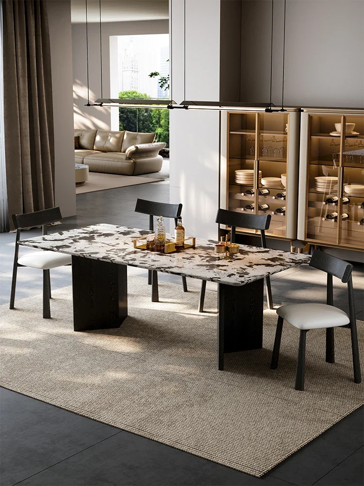 

02Imported Snow Mountain Flying Fox Luxury Stone Dining Table Light Luxury Simple Marble Rectangle Dining Table