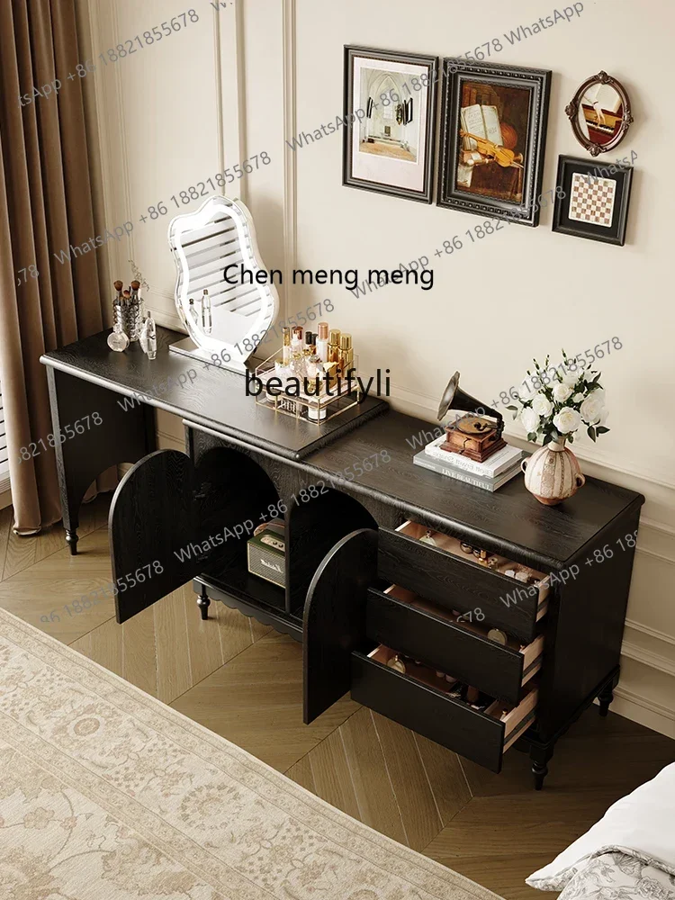 

K185 French Retro Tailstock Chest of Drawers Dresser Integrated Bedroom Computer Desk Black Solid Wood Dresser