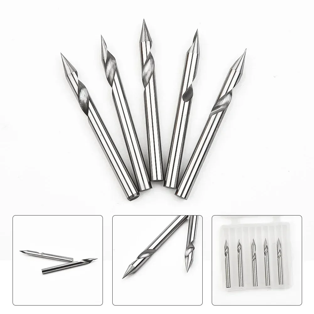 5pcs Precise Cuts With 5pcs Of Cemented Carbide 30 Deg V Groove Engraving Tool Flat Bottom CNC Spiral Router Bits