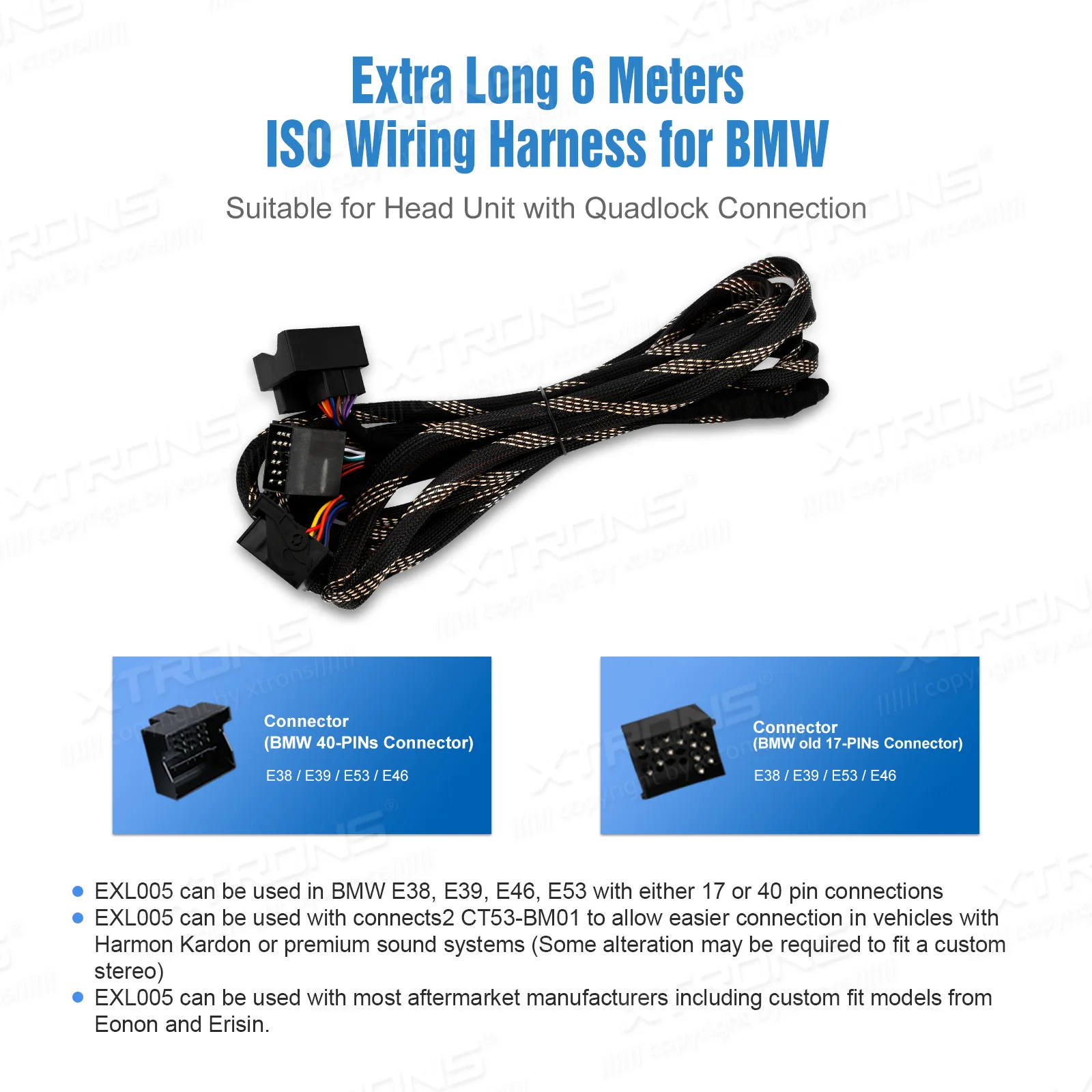XTRONS Extra Lange 6 Meter ISO Bedradingssysteem voor BMW Geschikt voor Head Unit met Quadlock Aansluiting EXL005/EXL007