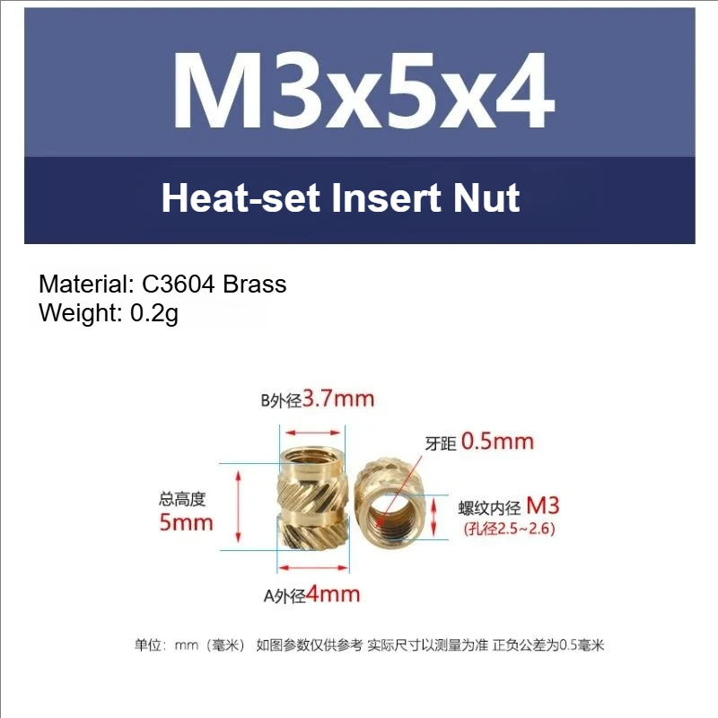 100 قطعة M3 الموضوع مخرش النحاس الخيوط مجموعة الحرارة مقاومة للحرارة إدراج تضمين الجوز للطابعة ثلاثية الأبعاد Voron 2.4 M3x5x4