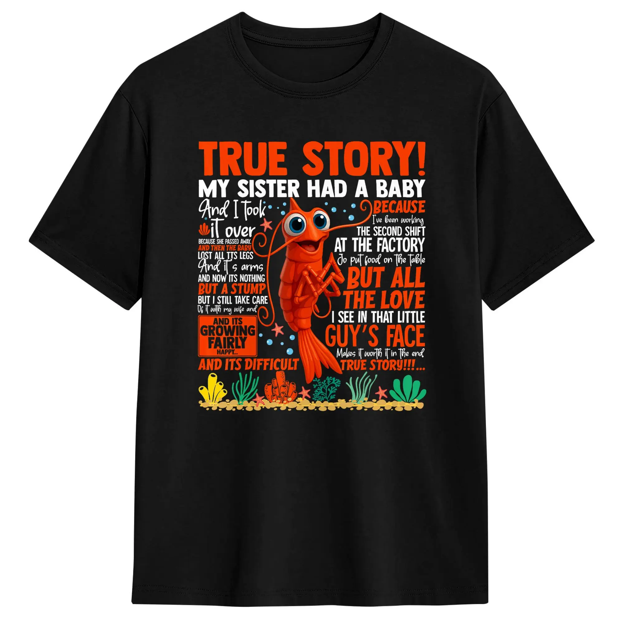 Men's My Sister was a Shrimp Baby T-Shirts True Story 100% Cotton Tee Summer Aesthetic Short Sleeve T-Shirt Crew Neck  Tee Shirt
