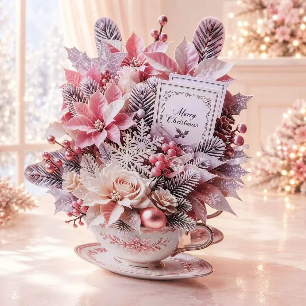 3D Pop Up Teacup Card with Envelope & Message Note Home Decor Floral Bouquet Cards Best Wishes Surprise Pop Up Card
