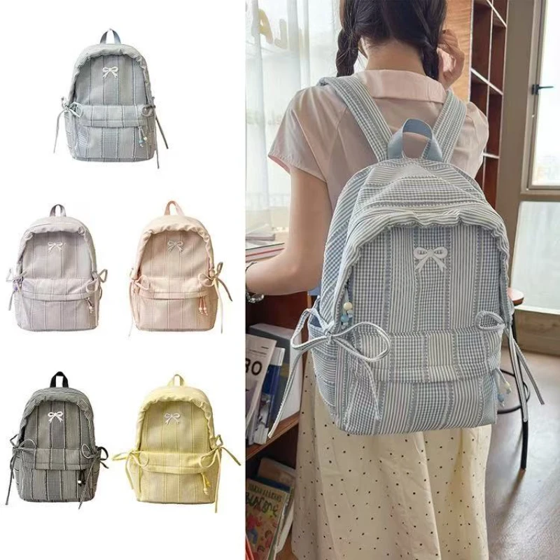 

New Striped Backpack Student School Bag Commuter Large Capacity High Appearance Cute Backpack Simple Fresh Style