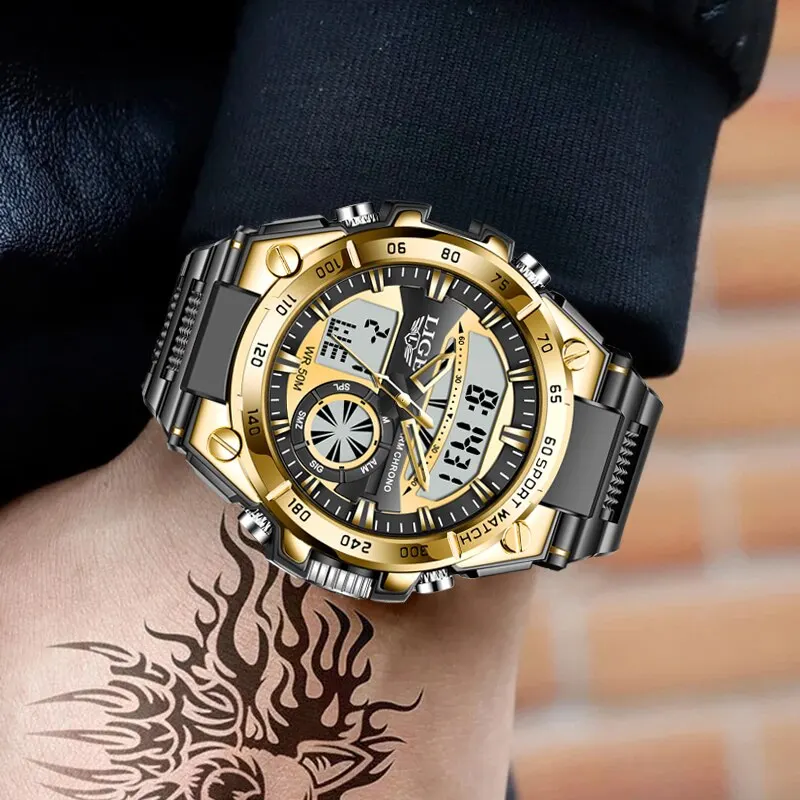 LIGE Top Brand Luxury Men Watches Fashion Dual Display Watch For Men Casual Sport Divier Watch Men Quartz Chronograph Clock Male