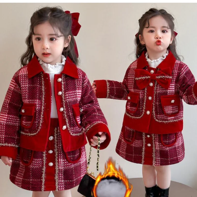 

Hot Girl Thicken Coat Skirt Two-Piece Set Autumn Winter Tops Child Student Keep Warm Kawaii Fashion New Style Casual Clothing