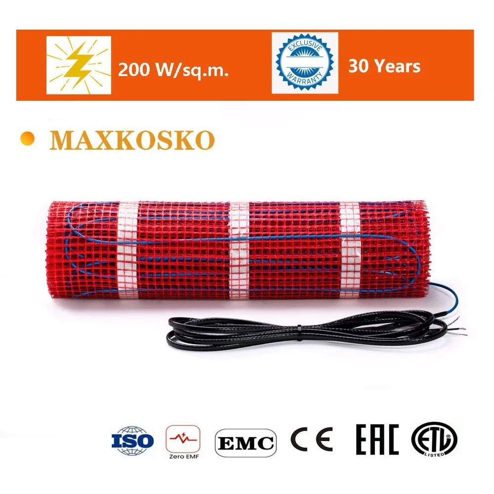 MAXKOSKO Electric Floor Heating Mat Twin Conductor House Warming Heater for Under Tile Timber Floor Heating System  200W/m² 50cm