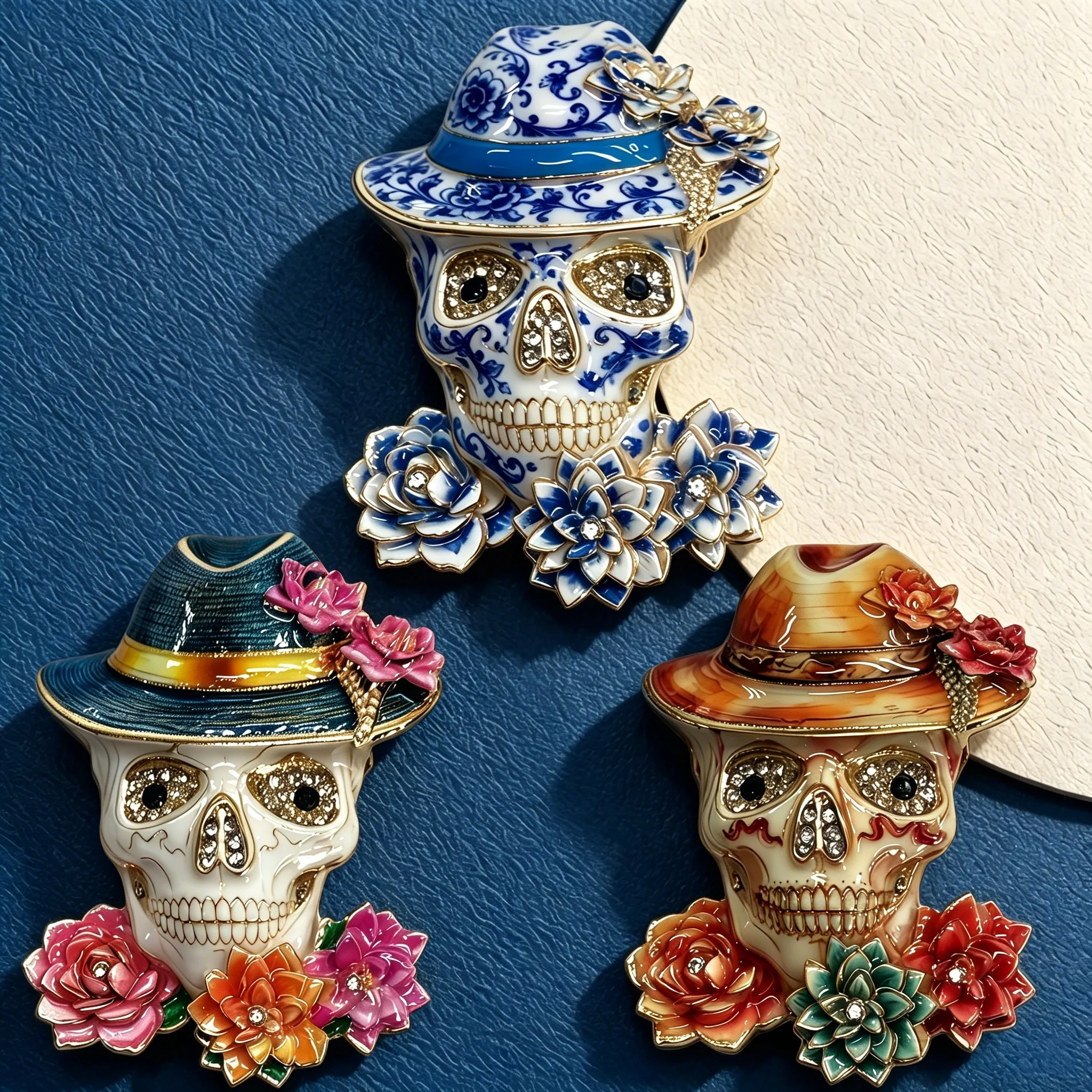 Essh&Pule Sugar Skull Brooch Enamel Rhinestone Day of Dead Floral Hat Lapel Pin Suit Scarf Women Halloween Fashion Jewelry Gift