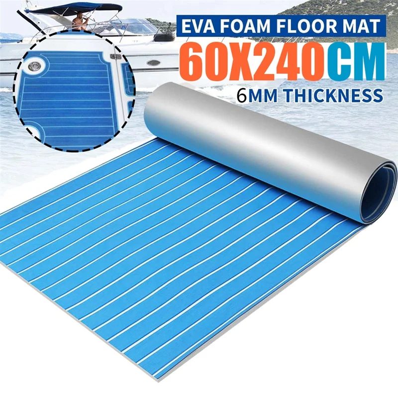 

Self-Adhesive EVA Foam Teak Sheet 240X60cm Yacht Synthetic Decking Foam Floor Mat Blue With White Line