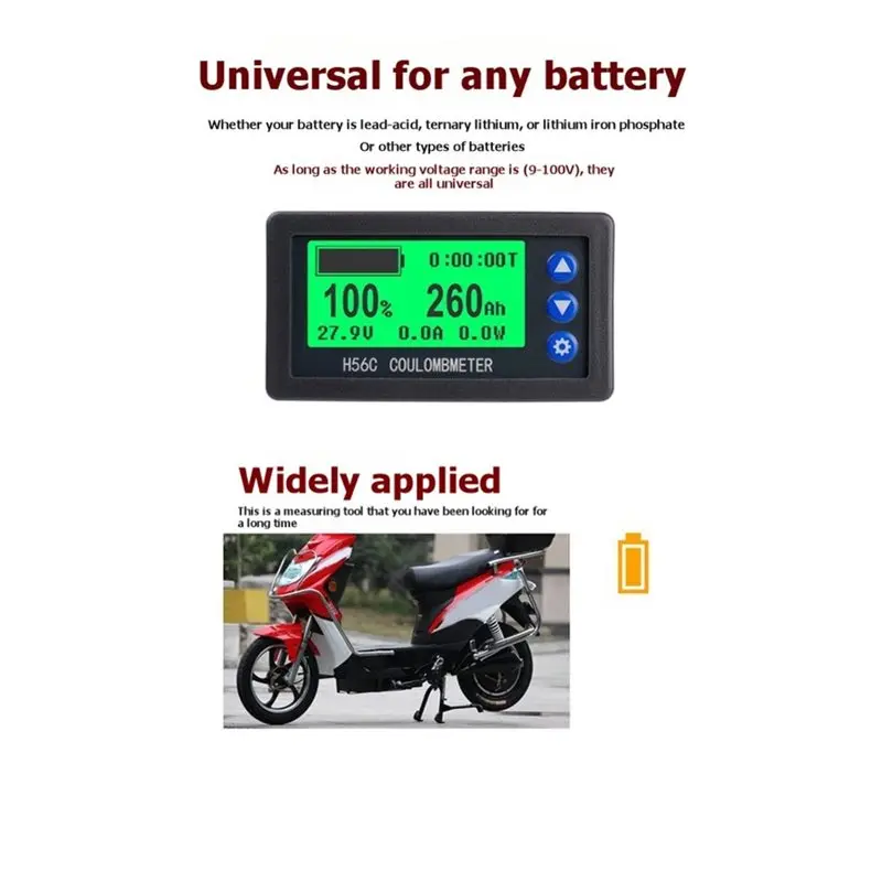 DTB7 H56CS DC100V Multifunction Wireless Coulometer Battery Capacity Tester Voltmeter Ammeter 10A LCD Backlight