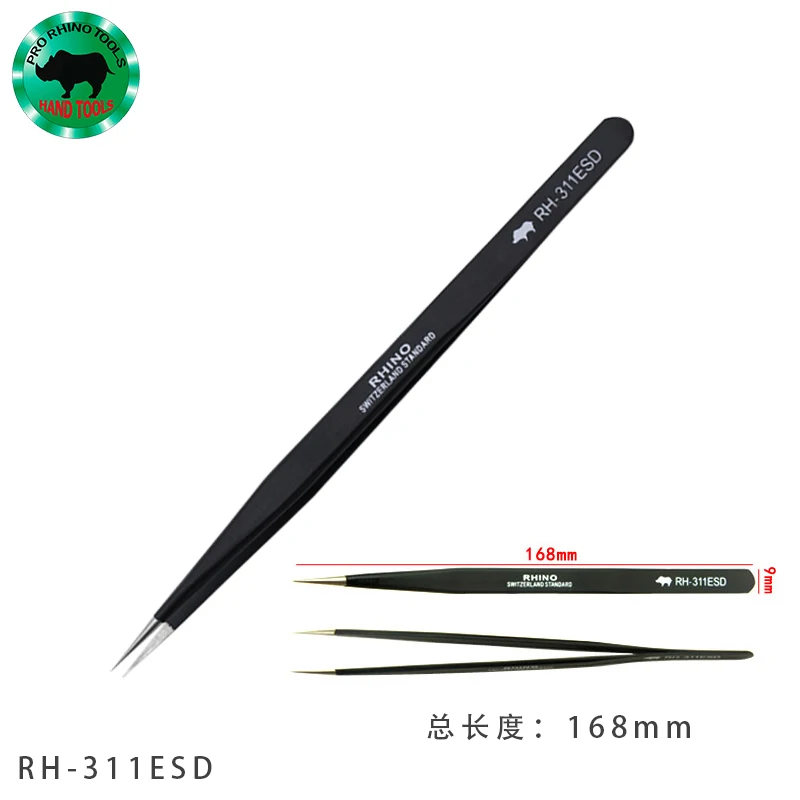 Original Japanese RHINO Extended Version Anti-static High-Precision Polished Non-slip Curved Straight Pointed Repair Tweezers