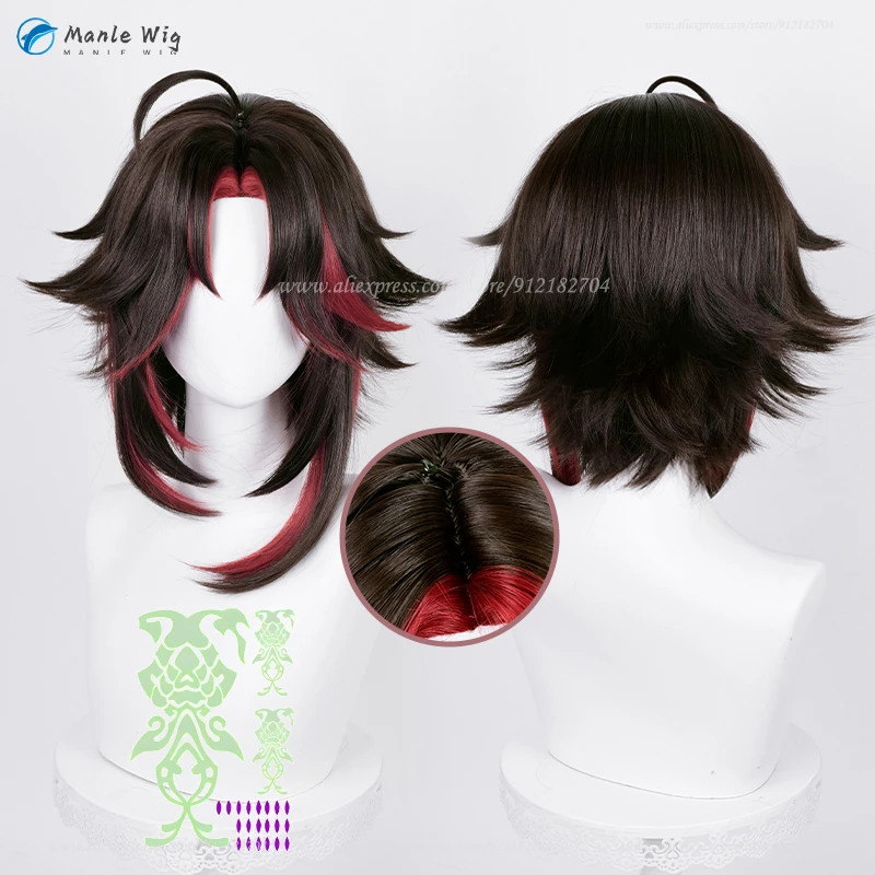 

Game Xiao Coaplay Wig Xiao Cosplay 40cm Brown Gradient Red Hair Heat Resistant Synthetic Anime Wigs + Wig Cap