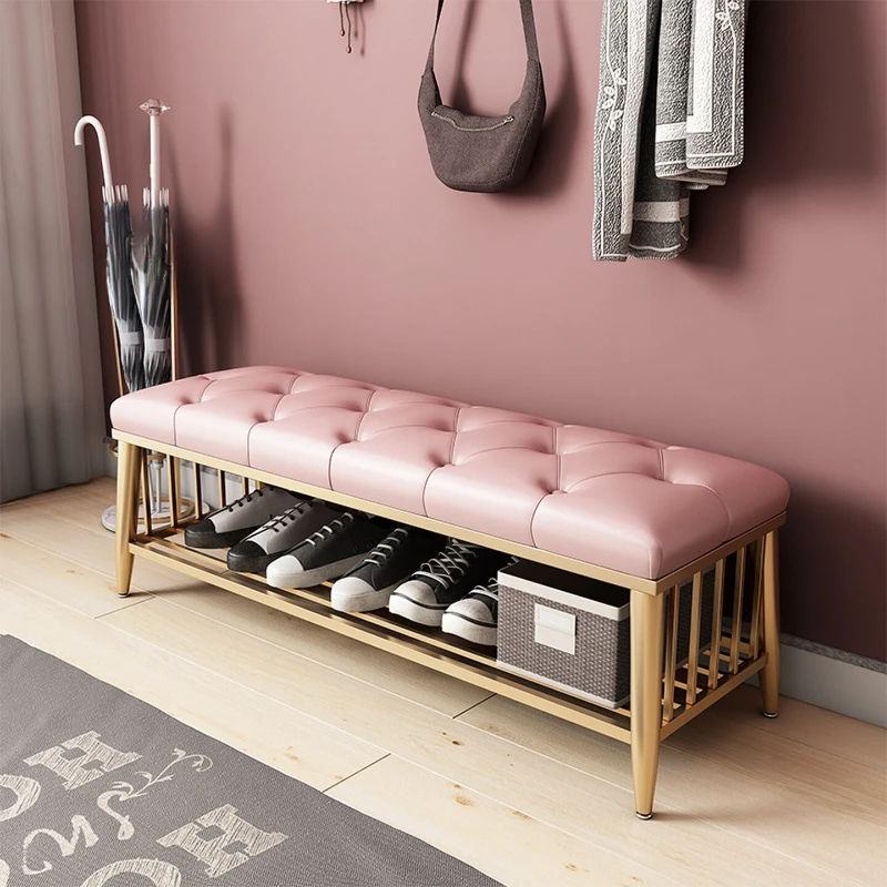 Modern Entryway Metal Shoe Cabinet Luxury Living Room Sofa Stool with Cushion Scandinavian Changing Stool Home Hall Furniture