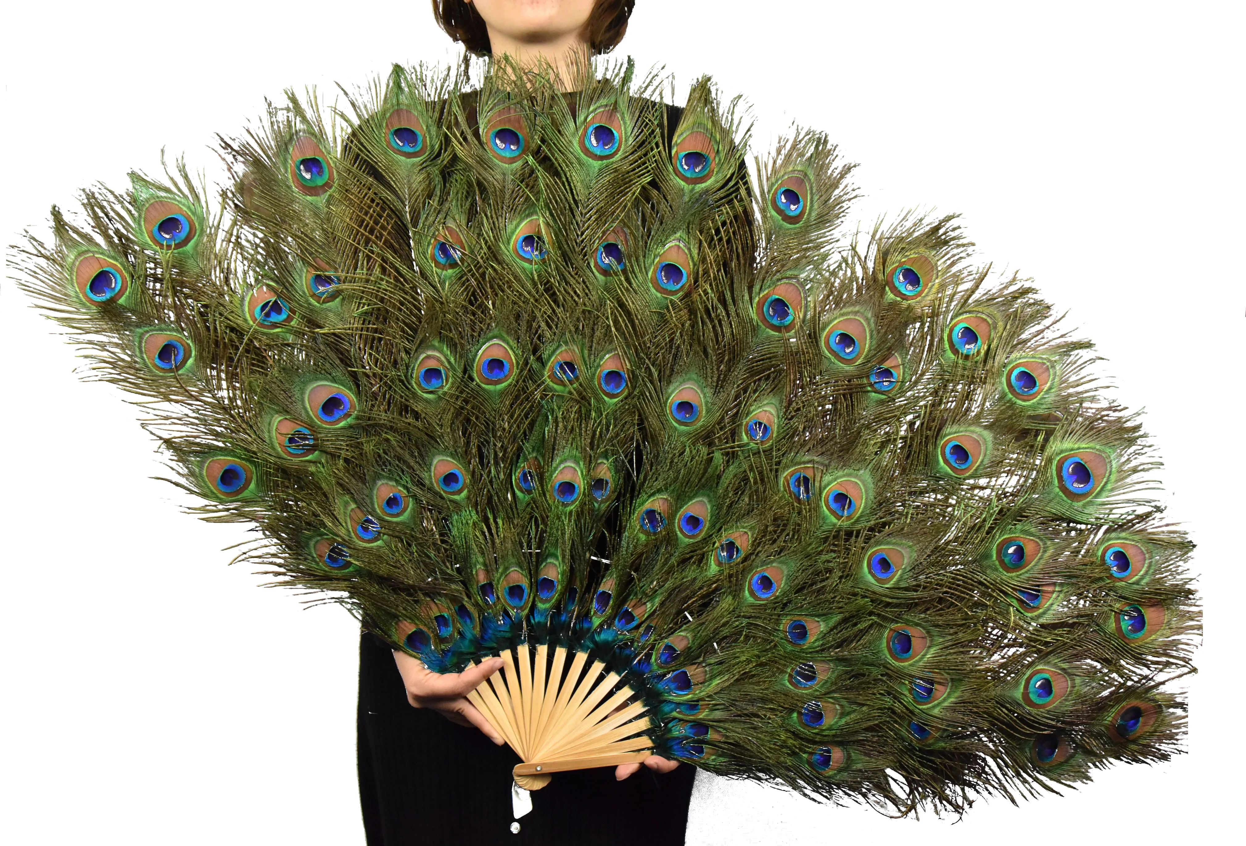 wholesale Peacock Feather Held Hand Fan for Women Costume Show Tea Party Holiday Supply Dance Bridal Wedding Decor  Accessory