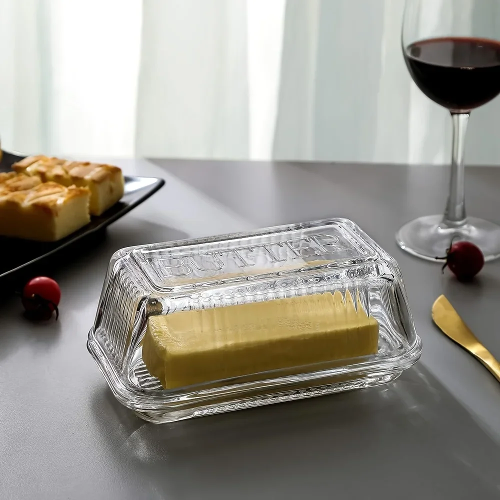Creative Clear Butter Dish With Lid Cake Cheese Decoration Box Multifunctional Food Storage Vintage Glass Butter Holder Containe