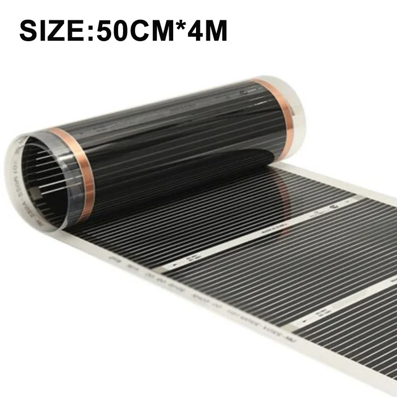 Película de calefacción eléctrica infrarroja, lámina de calentamiento de 50cm x 4m, 220V, 220W, sistemas de calefacción de suelo y piezas, alfombra