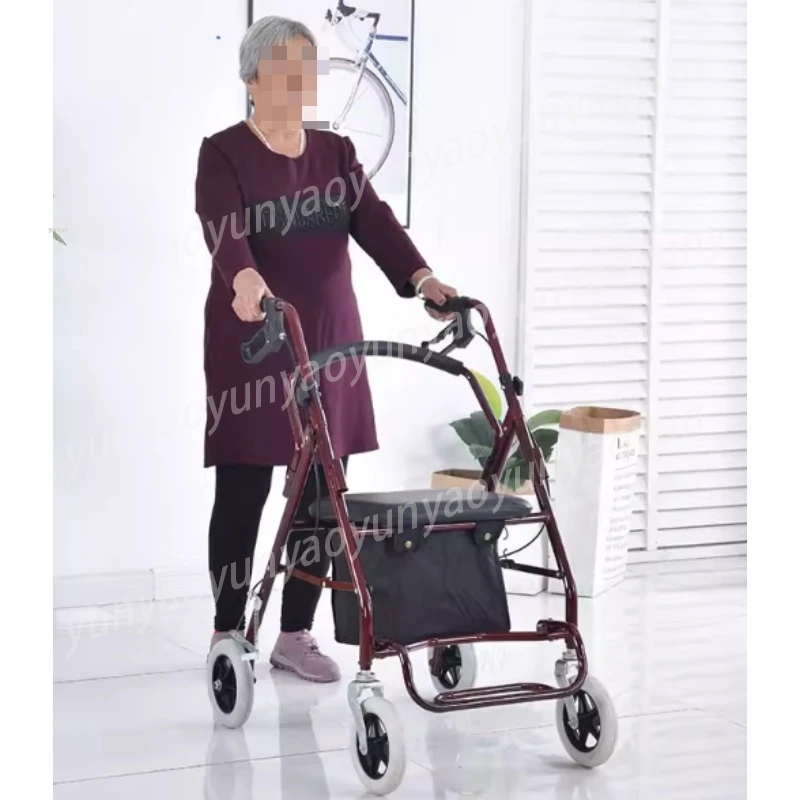 Lightweight and Portable Folding Elderly Trolley with Seat, Daily Leisure Shopping Cart