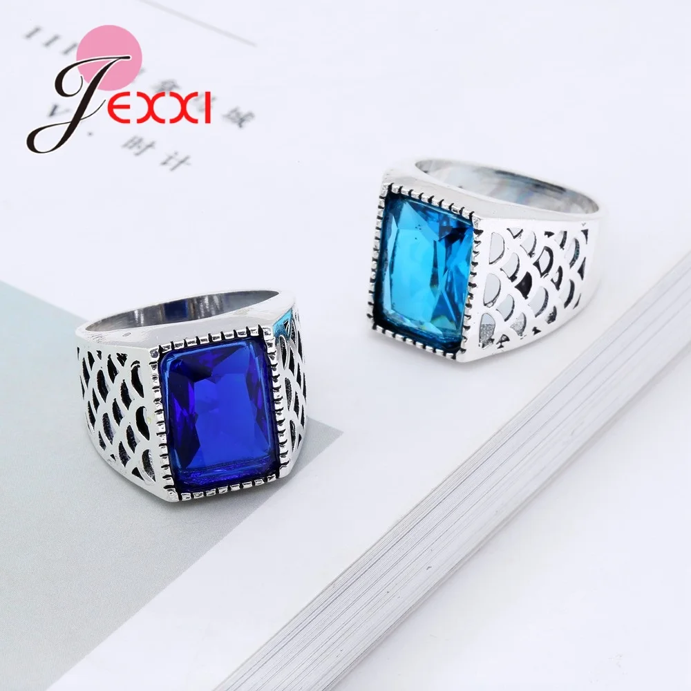 Fashion Brand 925 Sterling Silver Rings For Women Vintage Charms Rectangle CZ Austrian Crystal Stone Wedding Rings Bague