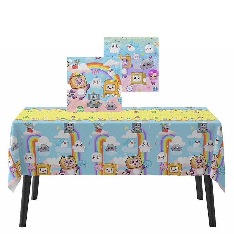 Robot Lankybox Theme Printing Napkins and Tablecloth Set Happy Birthday Party Tissue Kid Favors Decorations Baby Shower Serviett