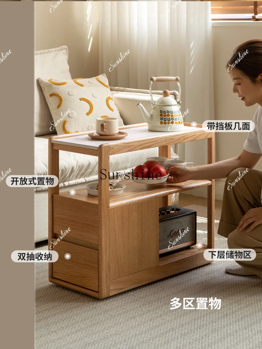 Solid wood sofa cabinet rock slab side few Nordic small apartment living room movable narrow side table  FT