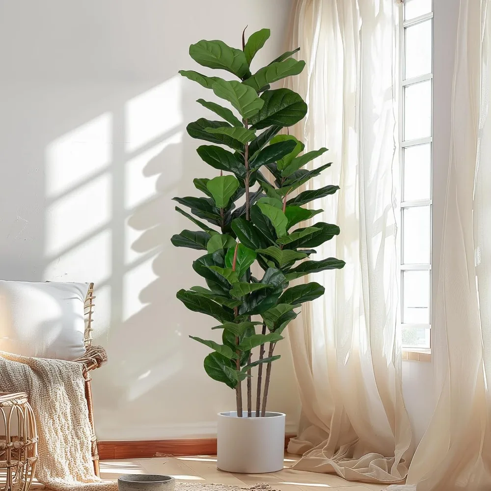 

Fake Vine Leaf Fig Tree 6 Feet - Tall Artificial Banyan Tree with 69 Large Vine Leaves - Realistic Fake Tree