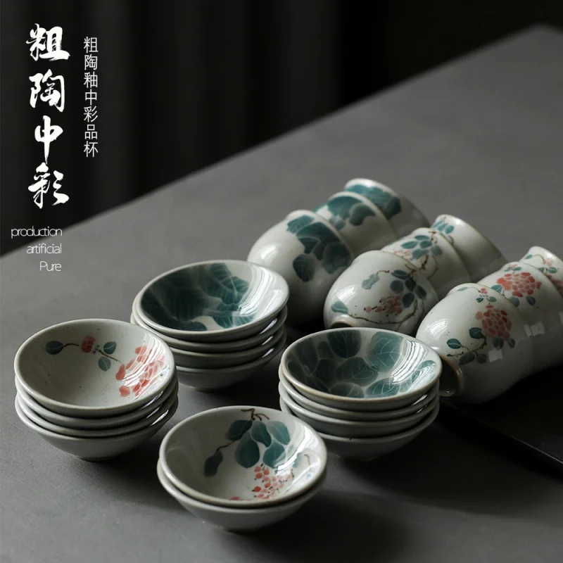 

Five-Color Underglaze Hand-Painted Retro Kung Fu Tea Cup Single-Person Ceramic Small Bamboo-Hat Type Cup Tea Cup Simple Single C