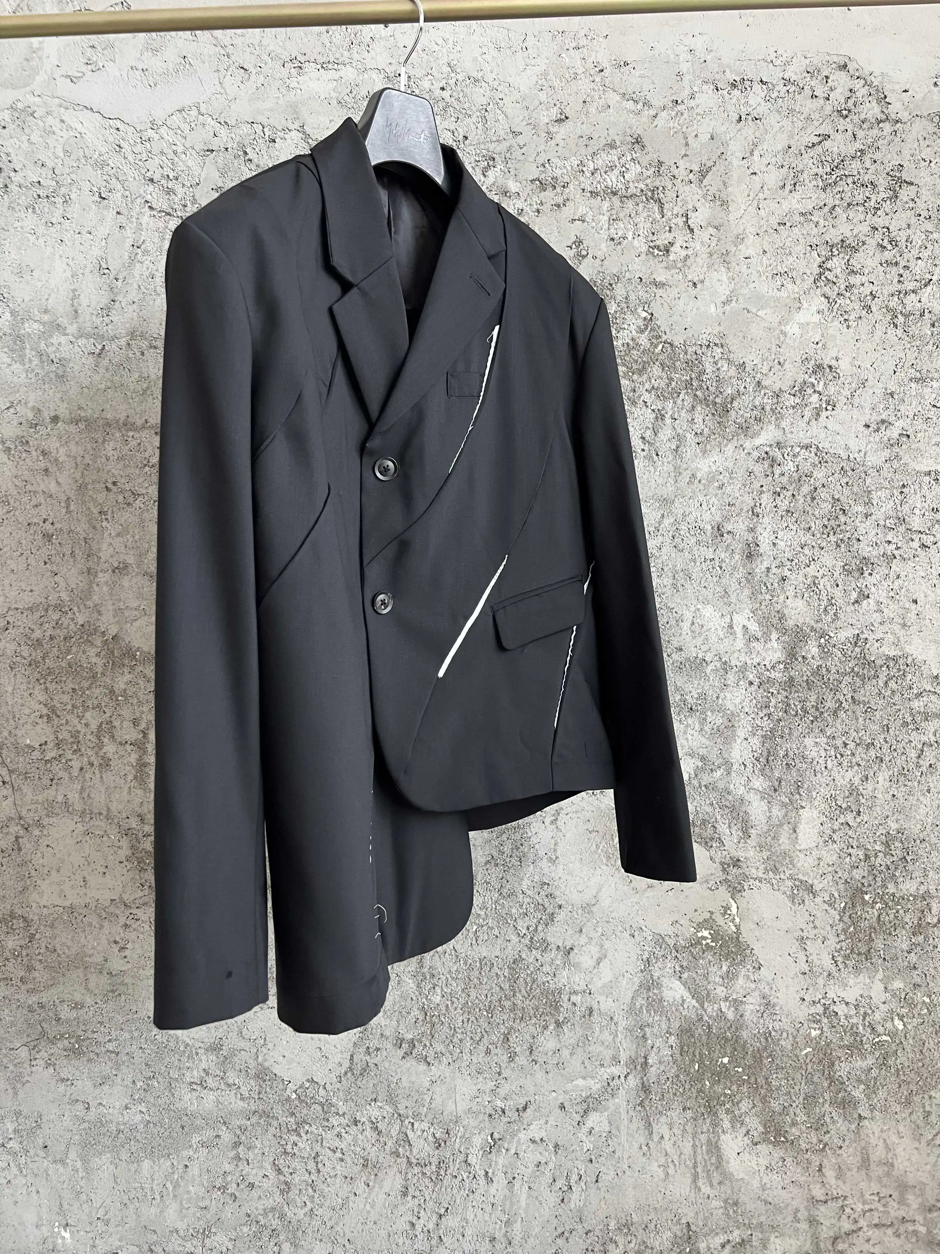 TOP-YAMAMOTO asymmetrical fringed suit capsule wool High Street jacket