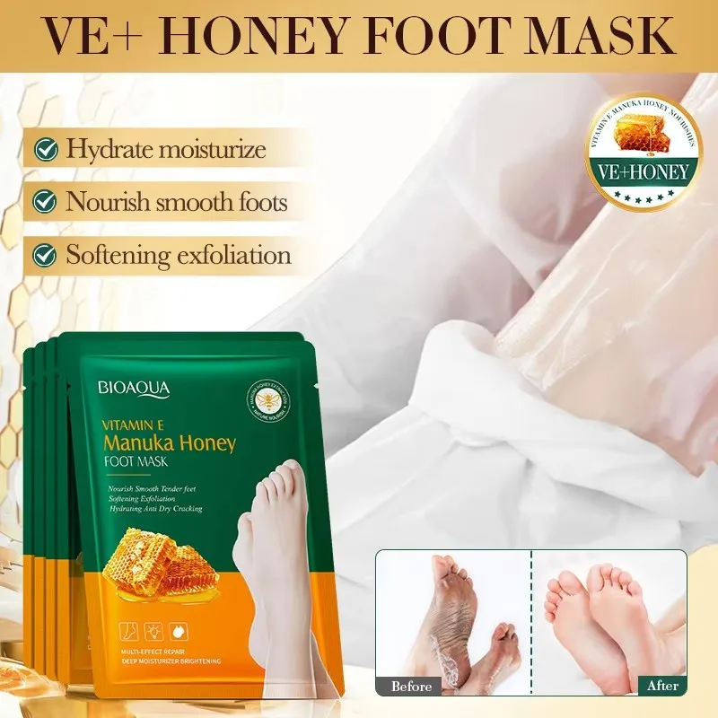 1/5/10pBIOAQUA Honey Exfoliating Foot Mask Foot SPA Pedicure Socks Remove Dead Skin Whitening Feet Peeling Anti Cracked FootCare