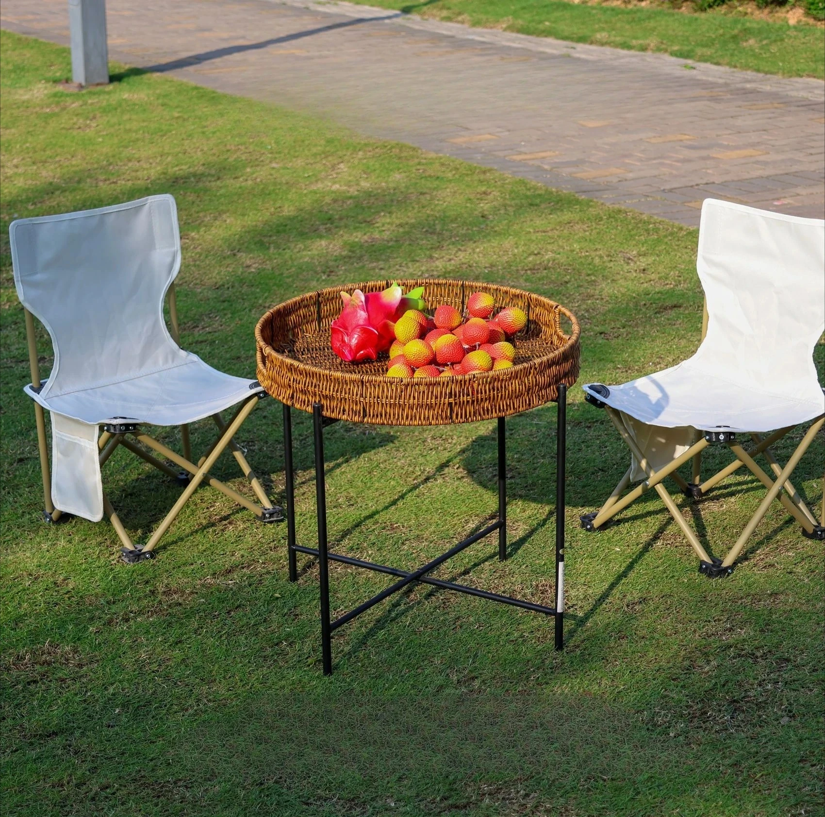 Outdoor Garden Rattan Effect Folding Coffee Table Portable Camping Desk Balcony Leisure Tea Side