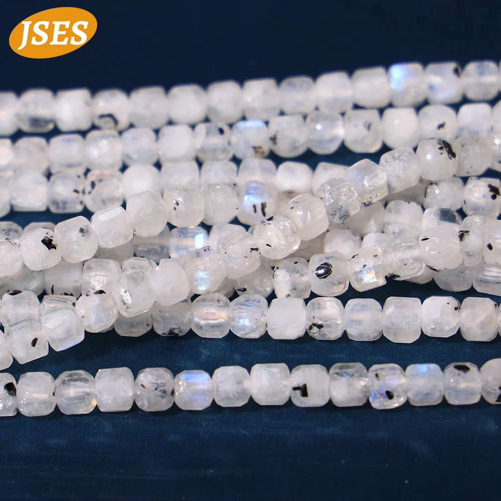 Natural Indian Moonstone Square Faceted Loose Beads 4mm - DIY Jewelry Making for Bracelet Necklace, Healing Crystal June Birthst