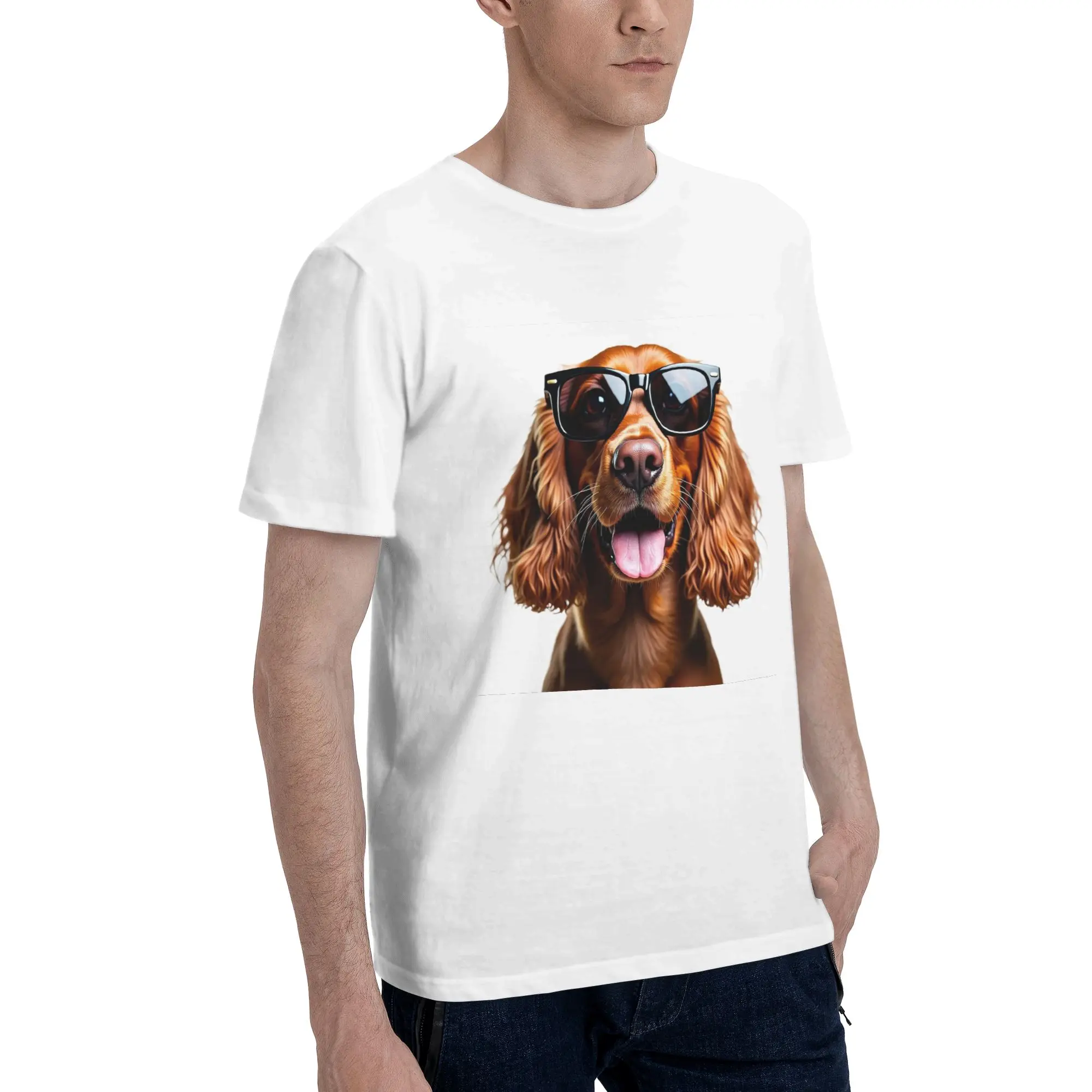 

Забавный крутой кокер-спаниель в солнцезащитных очках, мужская футболка, большие футболки, мужские хлопковые футболки с круглым вырезом, короткие летние мужские футболки