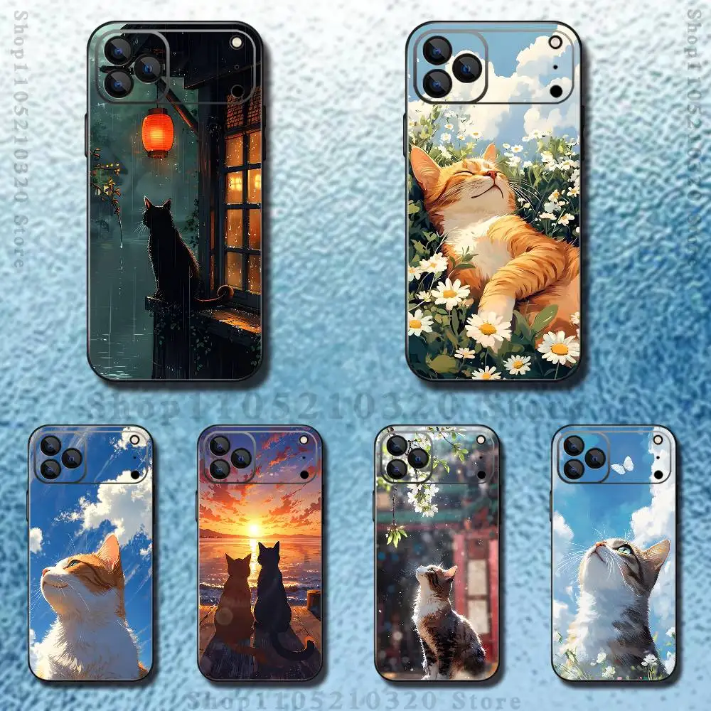 

Artistic drawing cat Phone Case For iPhone 17,16,15,14,13,12,Pro,Max,Plus,E,SE4,Air,Mini Black Soft Box