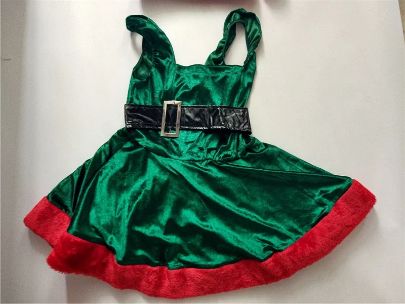 Sexy Miss Santa Fancy Dress Adult Women Christmas Costume Fantasy Green Xmas Claus Mini Dress